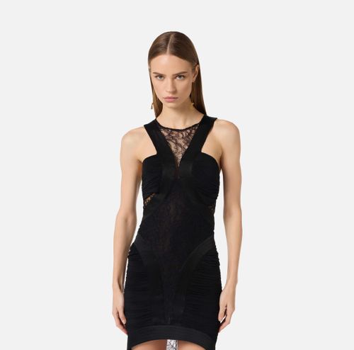 Red Carpet dress in floral lace and jersey fabrics