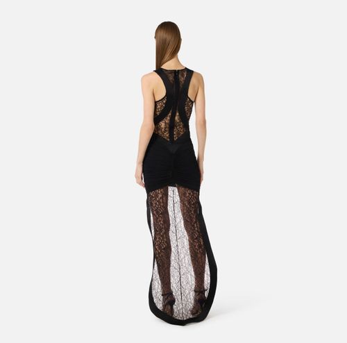 Red Carpet dress in floral lace and jersey fabrics