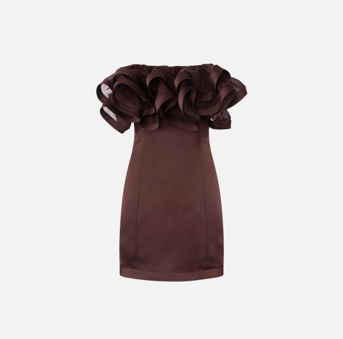 Mini dress in duchess satin with maxi ruffles