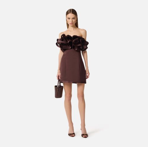 Mini dress in duchess satin with maxi ruffles