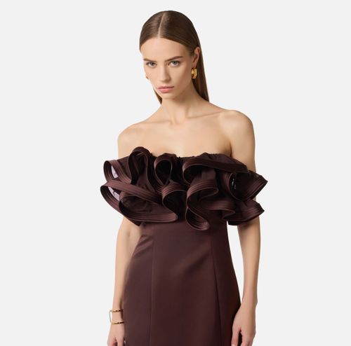Mini dress in duchess satin with maxi ruffles