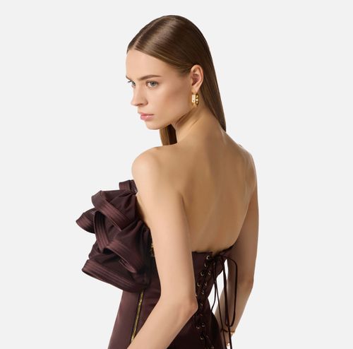 Mini dress in duchess satin with maxi ruffles