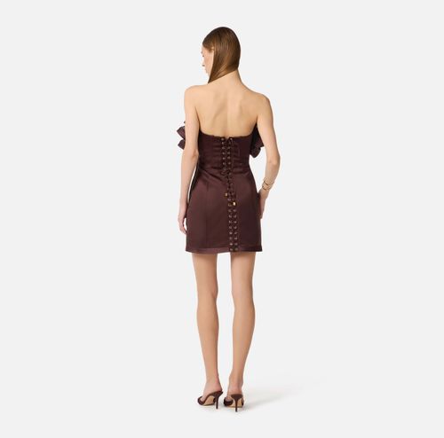 Mini dress in duchess satin with maxi ruffles