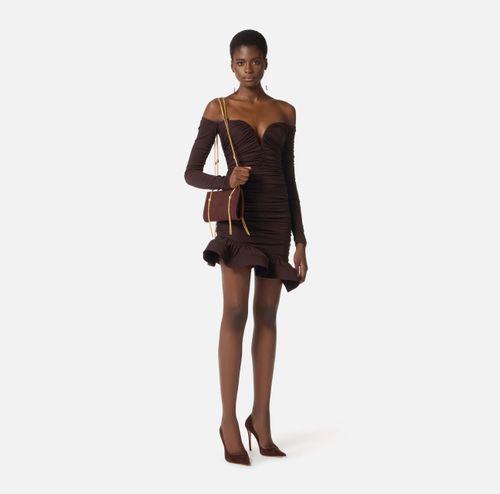 Mini dress in crêpe jersey fabric with flounce