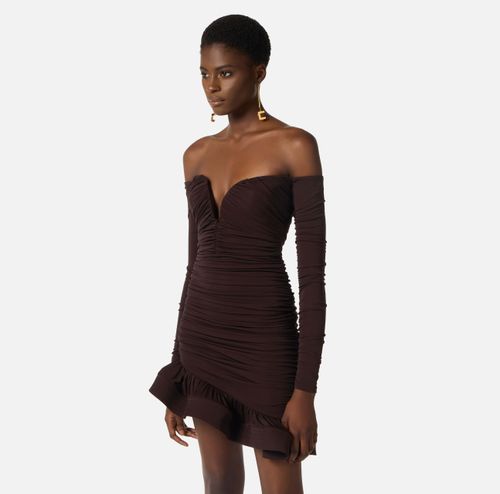 Mini dress in crêpe jersey fabric with flounce