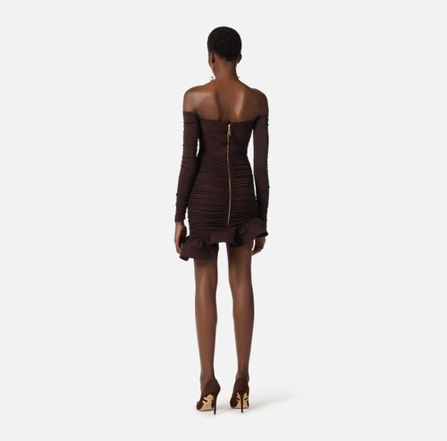 Mini dress in crêpe jersey fabric with flounce