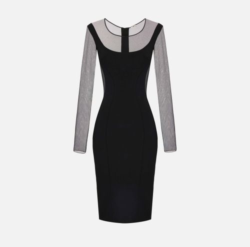 Dress in lightweight crêpe and tulle fabrics with cut-outs
