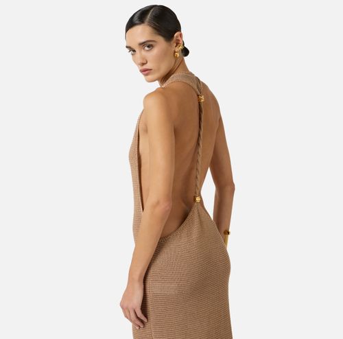 Knit dress with jewel twisted necklace