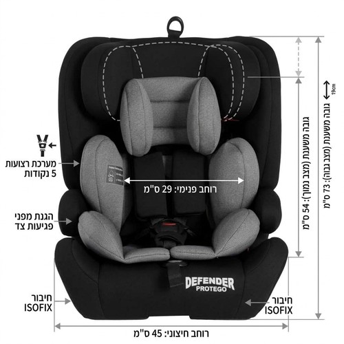 בוסטר רצועות לילד Defender Protego עם חיבור ISOFIX