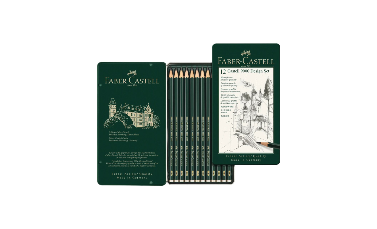 סט עפרונות רישום 12 יח סדרה 9000 Faber Castell 8B-2H