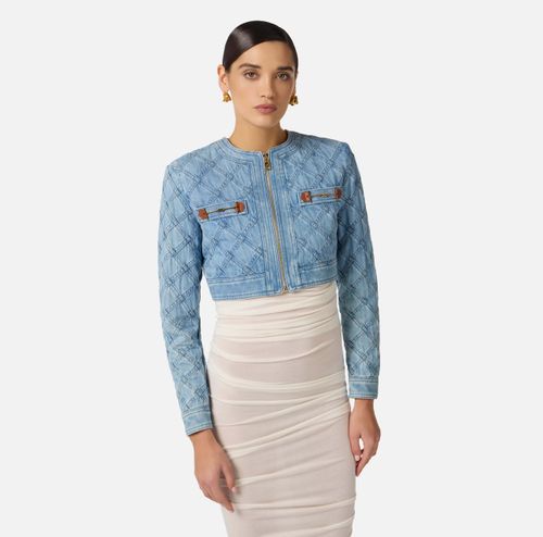 Denim jacket with diamond design