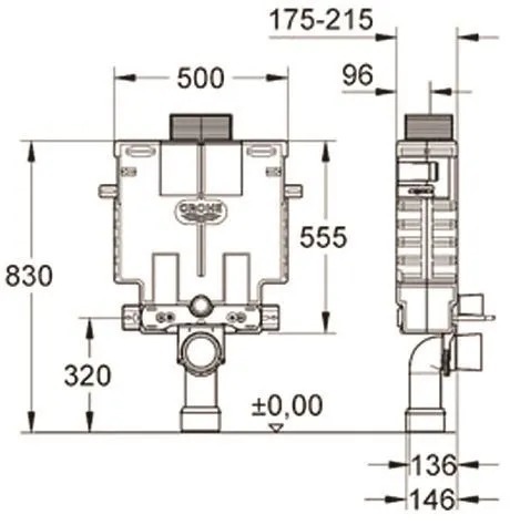 מיכל הדחה נמוך לקיר בלוקים GROHE דו-כמותי 38415001