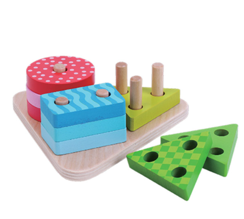 השחלת צורות על פינים מעץ 9 חלקים Pit Toys
