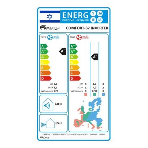 מזגן עילי Family Comfort Inverter 32 23,987Btu