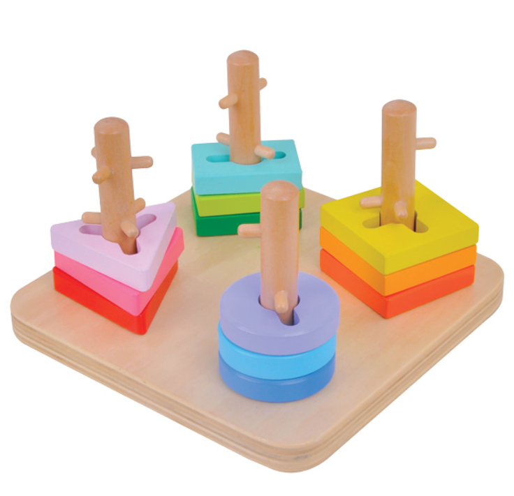 השחלת צורות בסיבוב מעץ לילדים Pit Toys