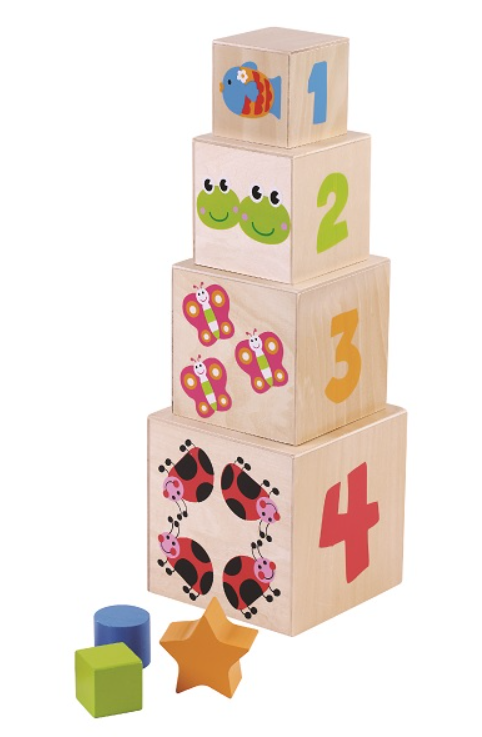 מגדל קוביות מצוייר מעץ לילדים Pit Toys