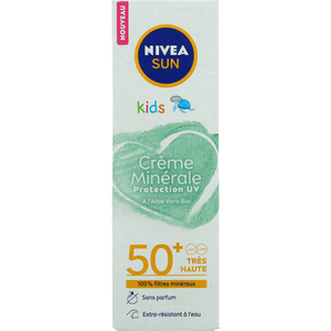 Nivea sun | קרם הגנה לפנים לילדים | עם מקדם הגנה SPF+50 | על בסיס מינרלים עם אלוורה אורגנית |