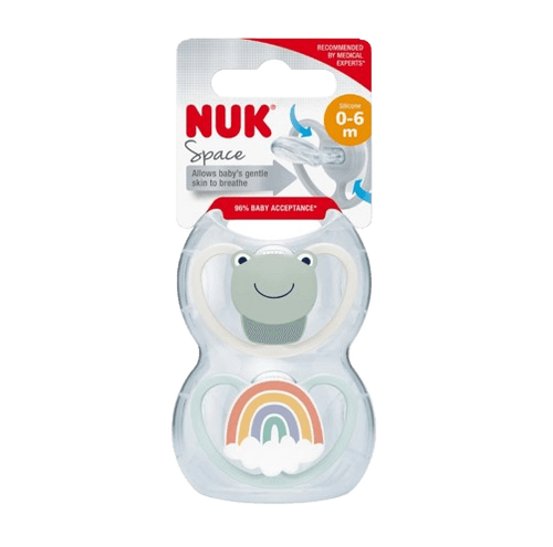 זוג מוצצי נוק ספייס NUK Space | סיליקון 0-6 חודשים | לבן - כחול |
