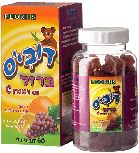 פלוריש | דובי'ס | ברזל פלוס ויטמין C | סוכריות ג'לי רכות | בטעם ענבים אדומים | 60 דובוני ג'לי | כשר פרווה