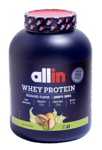 Whey Protein | בטעם פיסטוק | 2.013 ק"ג | 61 מנות הגשה | 25 גרם חלבון במנה | 5.7 חומצות אמינו מסועפות | 