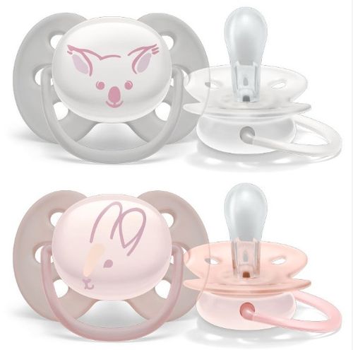 זוג מוצצי סיליקון אבנט אולטרה סופט avent ultra soft | לגילאים 0-6 חודשים | ורוד - לבן |