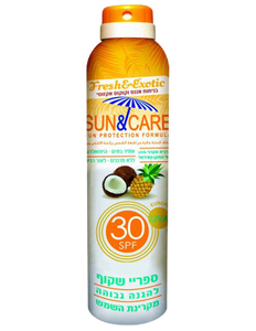ספריי שקוף להגנה גבוהה מקרני השמש | 200מ"ל | SPF30 | עמיד במים | ללא פרבנים | בניחוח אננס וקוקוס אקזוטי |