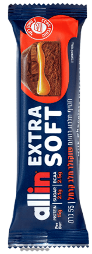 חטיף חלבון EXTRA SOFT | בטעם שוקולד חלב וקרמל | 15 גרם חלבון | מכיל 55 גרם | אול-אין | ALLIN