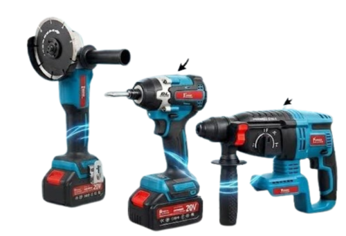 סט 3 כלים נטענים - מברגת אימפקט 20V + פטישון 2.8J + משחזת זוית 4 מצבים +2 סוללות 4 אמפר  MAK-99-PRO KRAUSS