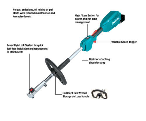 יחידת הנעה נטענת Makita 18V LXT Brushless עם חרמש 13 אינץ' ומסור שרשרת 10 אינץ' ללא סוללה ומטען