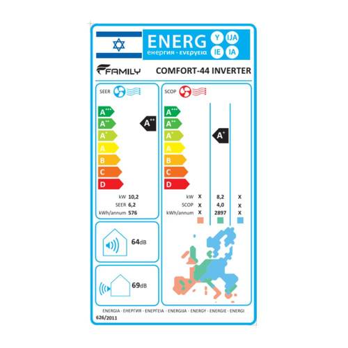 מזגן עילי Family Comfort Inverter 44 34,804Btu
