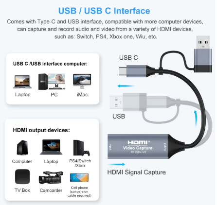 לוכד וידאו HDMI ל-USB 3.0 / Type-C להקלטה ושידור באיכות Full HD 1080P