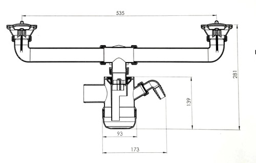 סיפון לכיור כפול 2″ עם כניסה למדיח ונטילים וצינור גמיש