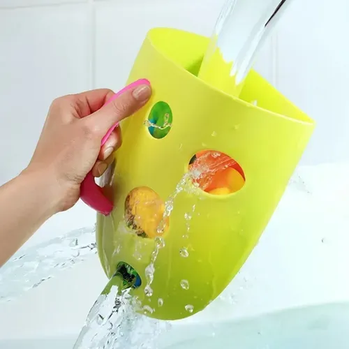 סל איסוף ואכסון לצעצועי אמבטיה עם אפשרות תליה - ורוד