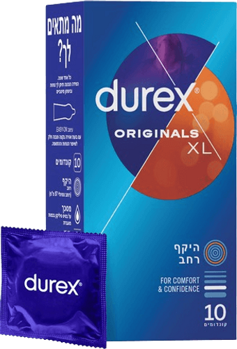 קונדומים דורקס | DUREX ORIGINALS XL | היקף רחב | מכיל 10 קונדומים