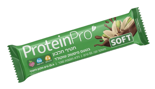 חטיף חלבון בטעם פיסטוק שוקולד | PROTEIN PRO SOFT - פרוטאין פרו | 15.4 גרם חלבון | טבעוני | 55 גרם