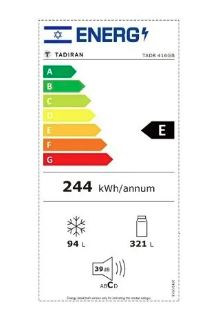 מקרר מקפיא עליון 415 ליטר זכוכית שחורה פיקוד שבת צומת TADR 416GB תדיראן TADIRAN