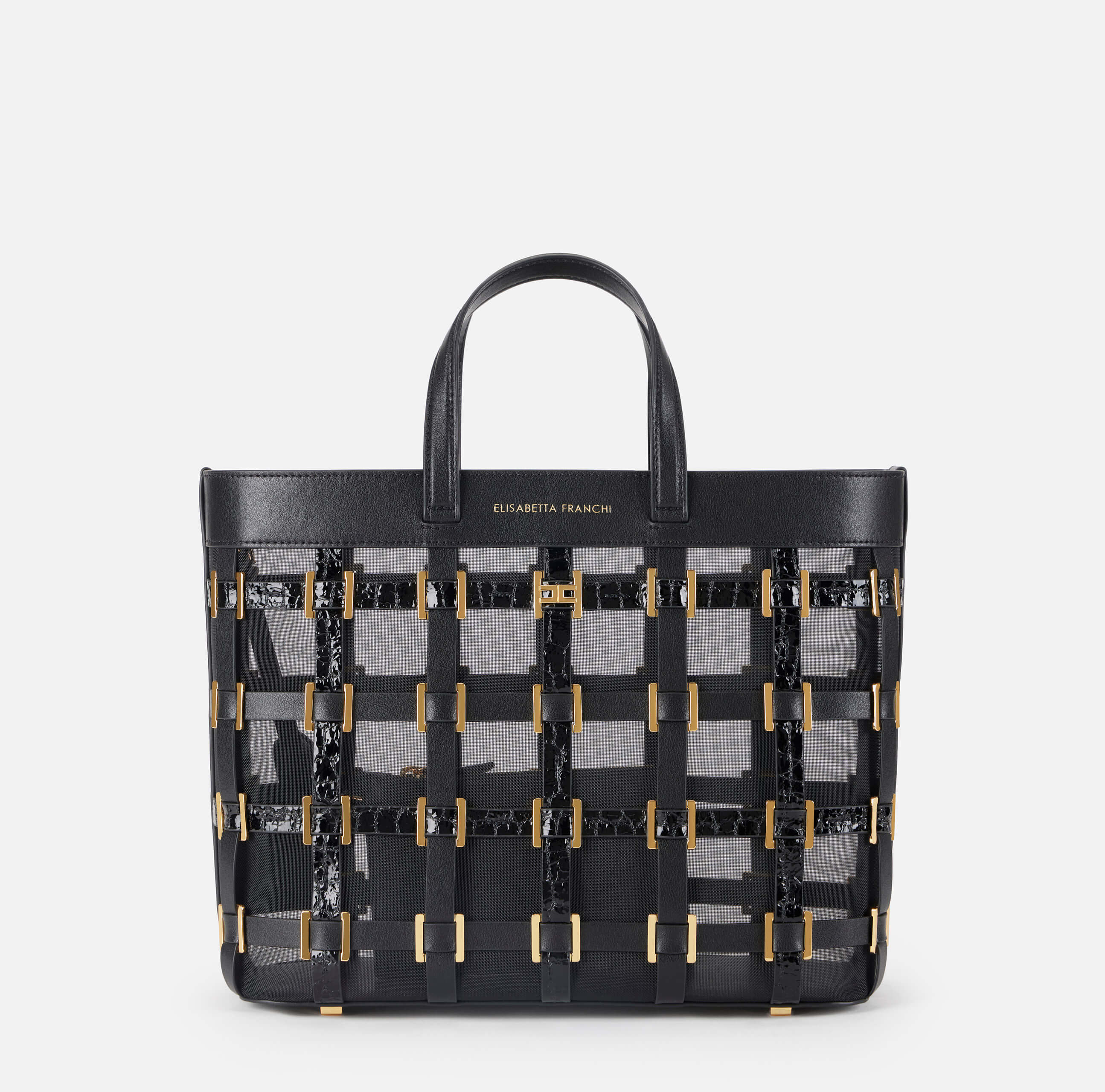 Mesh small tote bag with rings