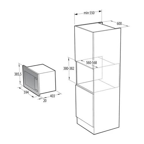 מיקרוגל בנוי משולב גריל 25 ליטר Gorenje BMI251SG3BG Total Black Line