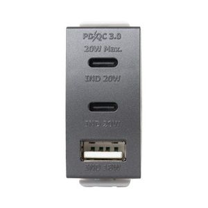  מטען מהיר 3 יציאות USB 2C+A PD 20W גרפיט 1M MATT ניסקו סוויץ