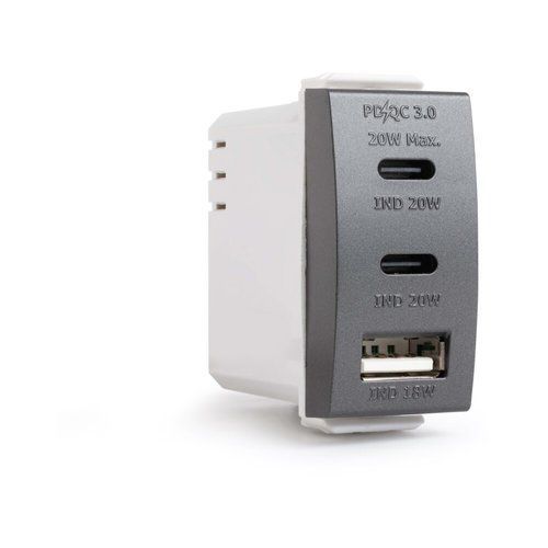 מטען מהיר 3 יציאות USB 2C+A PD 20W גרפיט 1M MATT ניסקו סוויץ' 