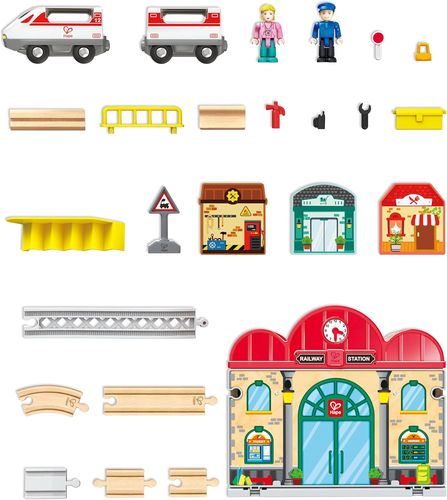 סט רכבת תחנה ניידת מעץ 40 חלקים