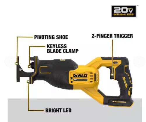סט כלים נטען מקצועי 20V מברגה+מקדחה+מולטיטול+מסור חרב+2 סוללות 4Ah ומטען+תיק DEWALT