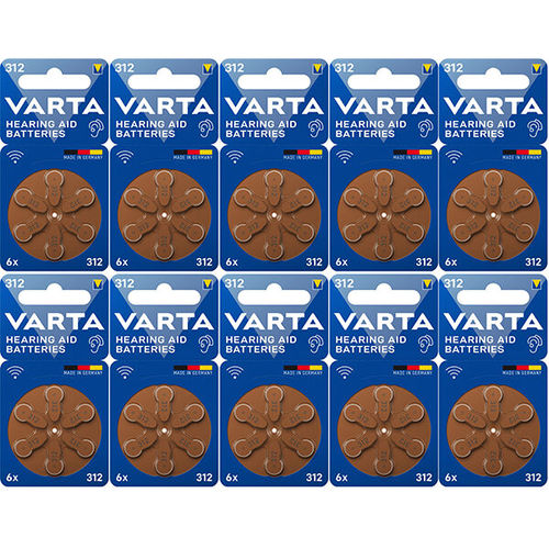 מארז 60 סוללות למכשיר שמיעה מידה 312 VARTA V312 10BL 