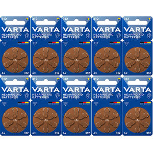 מארז 60 סוללות למכשיר שמיעה מידה 312 VARTA V312