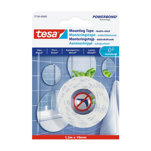 סרט דבק דו צדדי עמיד במים 77744 Tesa לבן / אורך 1.5 מטר, עובי 19 מ
