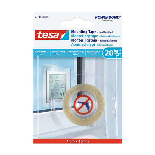 סרט דו צדדי לזכוכית Tesa 77740 שקוף / רוחב 19 מ