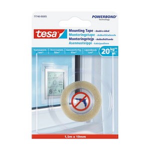 סרט דו צדדי לזכוכית Tesa 77740 שקוף / רוחב 19 מ"מ אורך 1.5 מטר