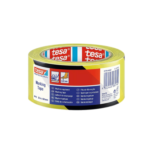 סרט סימון רצפות פלקס 60760 Tesa צהוב שחור / רוחב 50 מ
