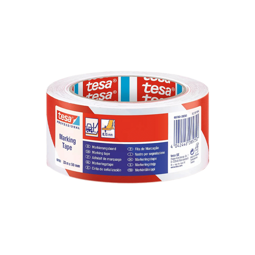 סרט סימון רצפות פלקס 60760 Tesa אדום לבן / רוחב 50 מ