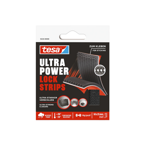 Tesa 55234 זוג רצועות נעילה דביקות שחור / 50 מ